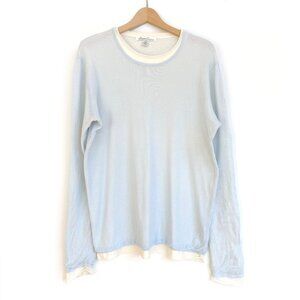 Kenneth Cole Mens Layered Linen Cotton Top Long Sleeve Size L Light Blue Cream